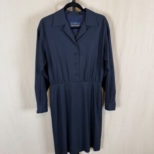 GIOVANNI VALENTINO Italy Womens Navy Pinstripe Button Front‎ Midi Dress
